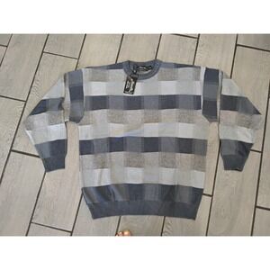 Marcello Exclusive Fine Yarns XXL‎ Grey Blue Geometric Knit Sweater Italy NWT